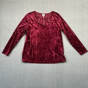 VTG Como Vintage Crushed Velvet Blouse Women XL Keyhole Whimsigoth Dark Fairy‎